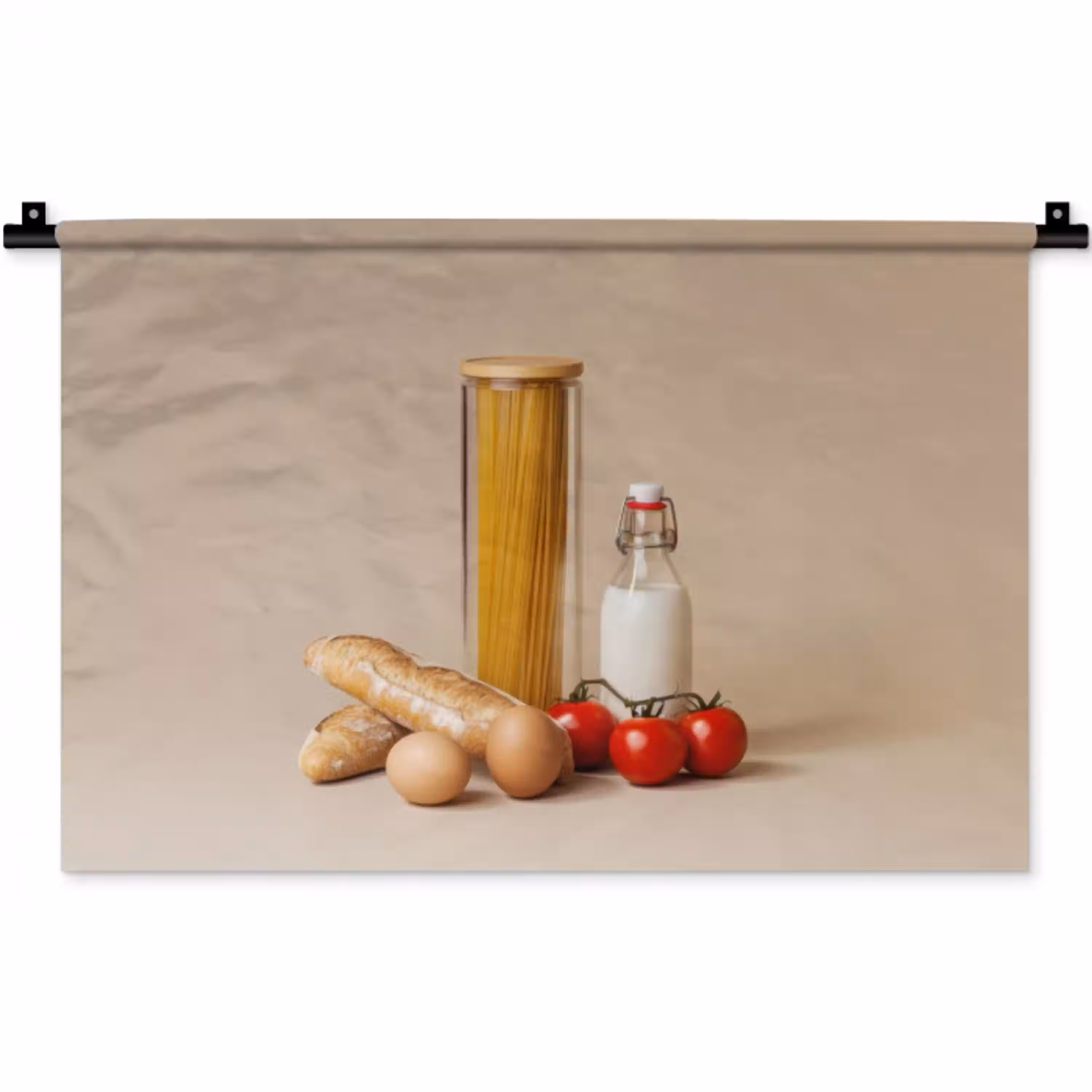 Spaghetti - Melk - Tomaten - Eieren - Brood Wandkleed katoen klein -zz3d