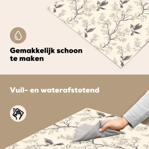 Takken - Vogels - Beige Inductie beschemer met haakjes klein 777 -ky-schoon-nl