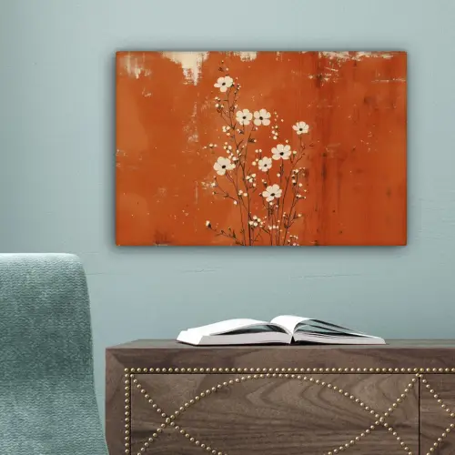 Bloemen - Wit - Subtiel - Roestkleur canvas 2cm klein -sfeer4
