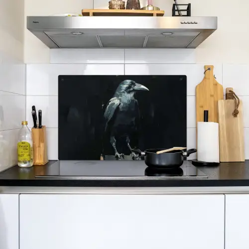 Raaf - Vogels - Zwart Inductie beschemer met haakjes klein -sfeer2