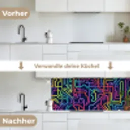 Retro - Abstract - Neon keuken achterwand 2 middel -voor-na_DE