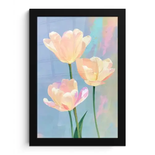 Tulpen - Roze accenten - Blauw fotolijst zwart zonder passe partout klein -3d