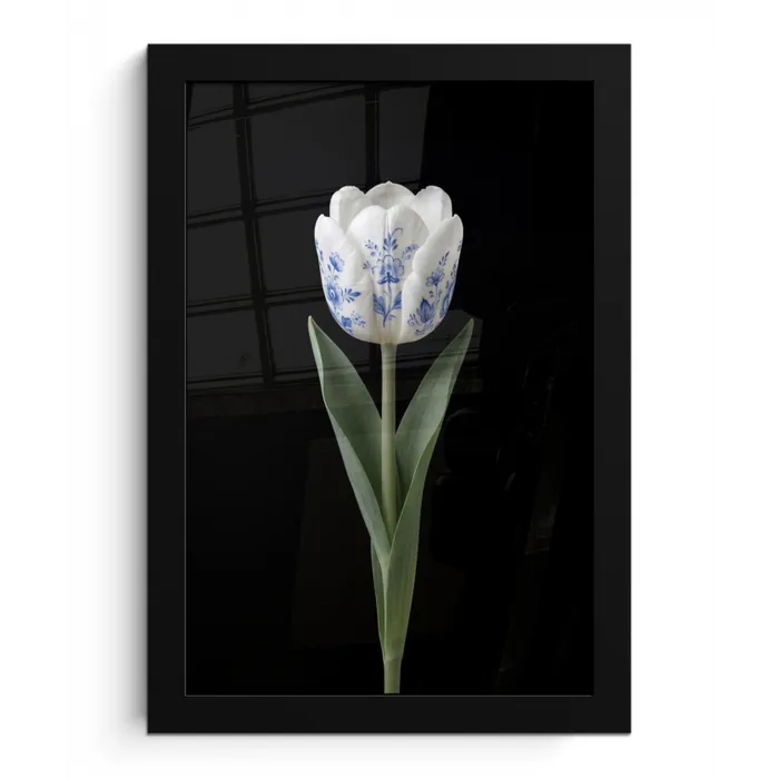 Tulp - Patroon - Blauw fotolijst zwart zonder passe partout klein -3d