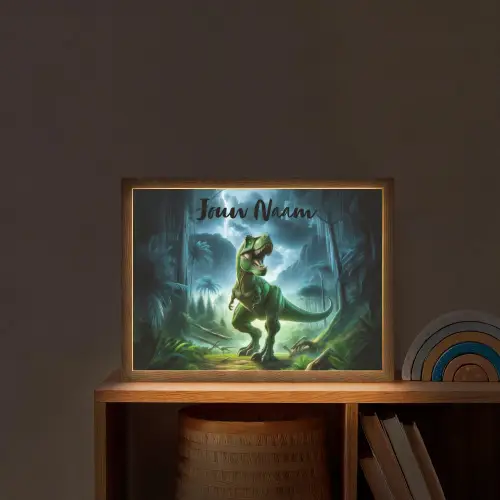 Dino - Jongens - Groen - Blauw - T-Rex Light Box met batterij (Wandlamp kind) middel -sfeer1_kind