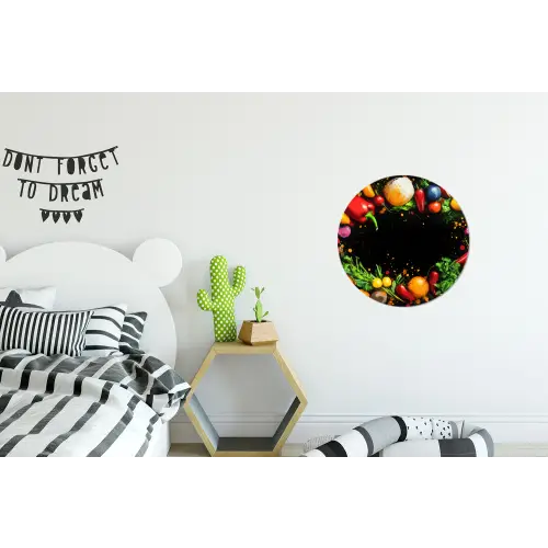 Groente - Graffiti - Kleurrijk - Koken - Abstract Wandcirkel aluminium klein -kinderkamer