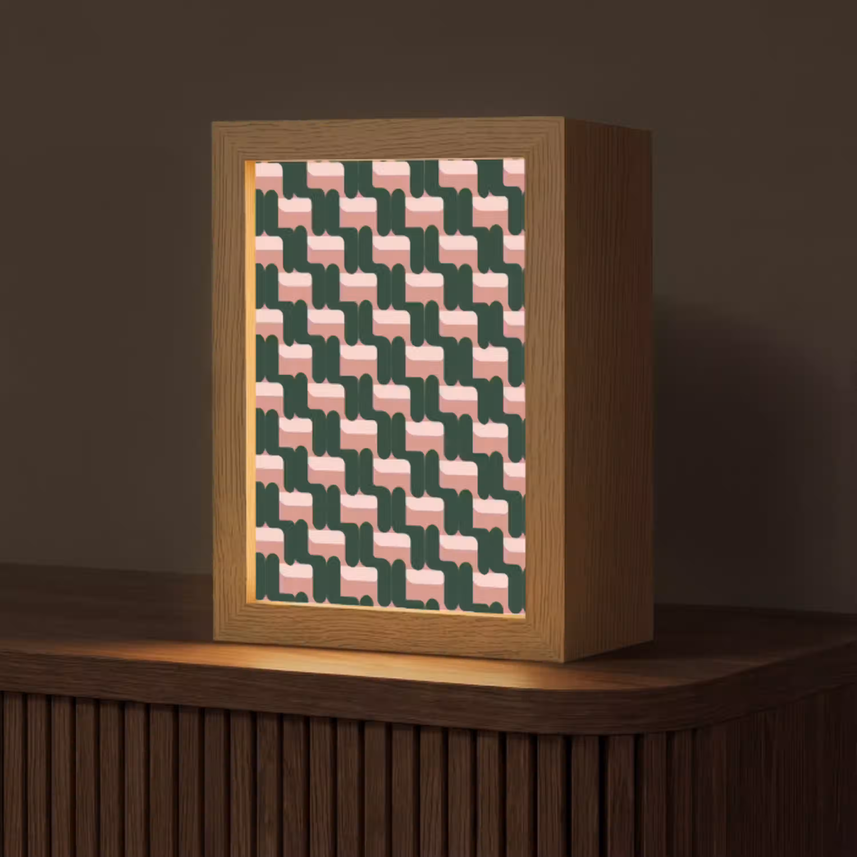 Vlechtpatroon - Groen - Roze - Geometrisch Light Box met kabel (Tafellamp) klein 925 -z3d_website