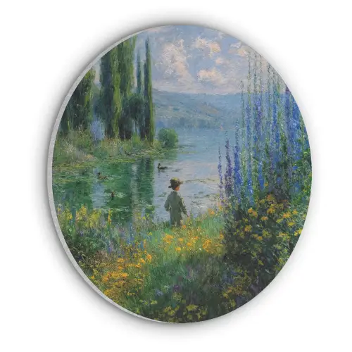 Bloemen - Meer - Bergen - Groen Akoestische PET Vilt - Rond klein -3d