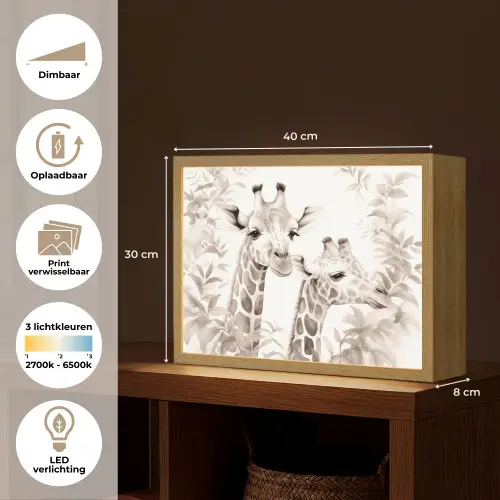 Giraffe - Bladeren - Bruin - Jungle - Kind Light Box met batterij (Wandlamp kind) middel -USP_websiteoverzichtNL