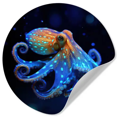 Octopus - Stippen - Blauw - Zee Wandcirkel behangsticker klein -3d
