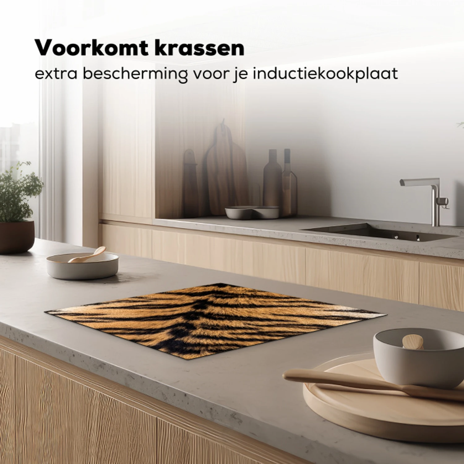 Realistisch - Tijgervacht - Zwart Inductie beschermer vinyl 3mm middel -sfeer1