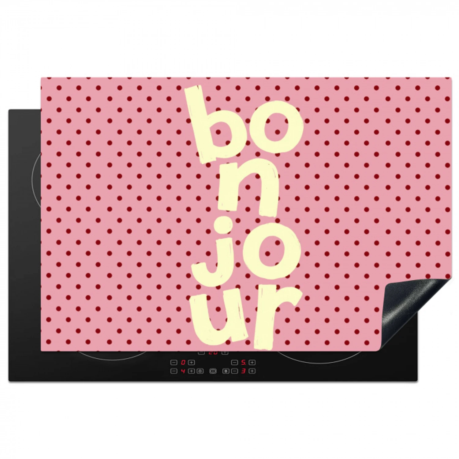 Bonjour - Stippen - Roze- Geel Inductie beschermer vinyl 3mm klein -3d