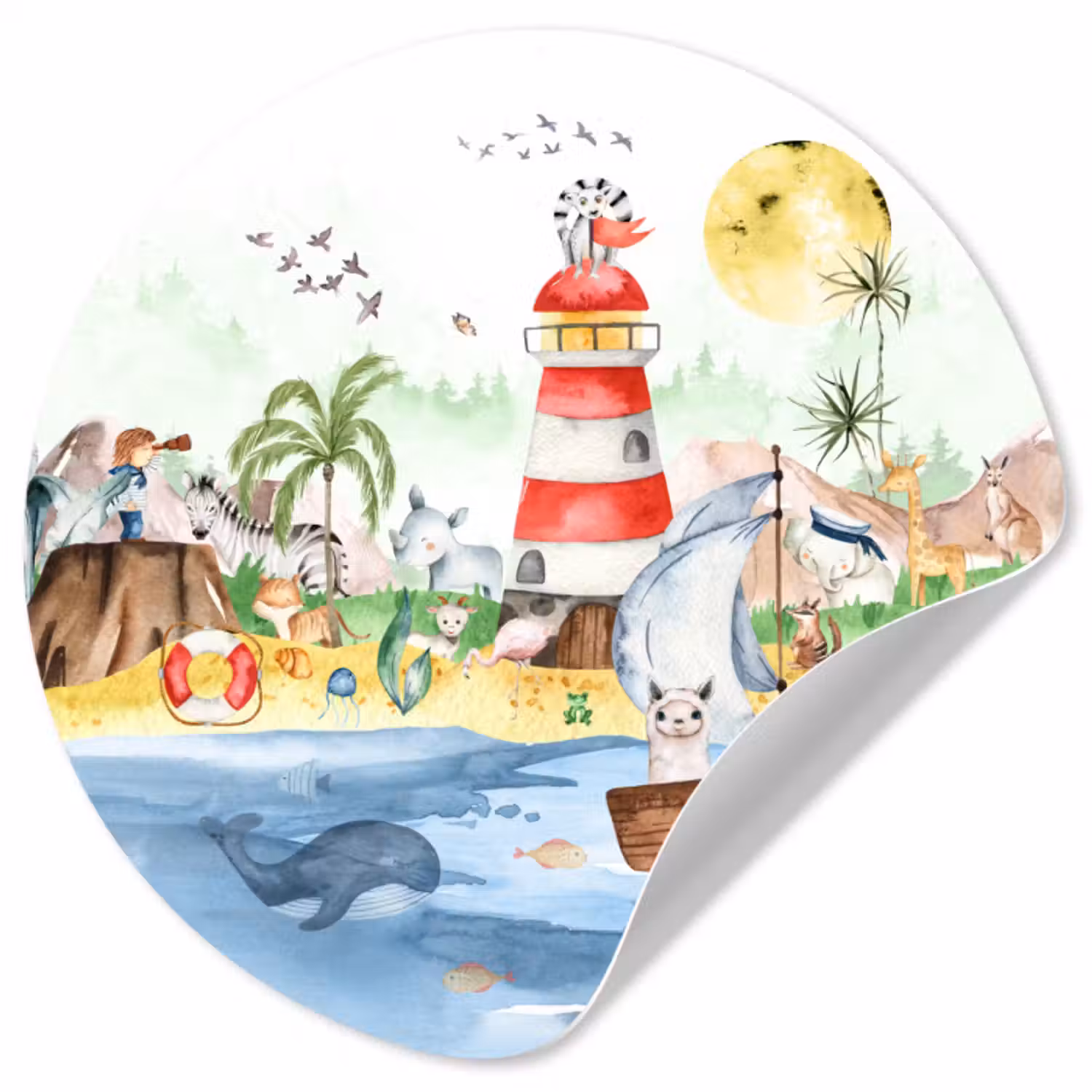 Behangcirkel - Strand - Dieren - Kinderen - Vuurtoren - Jongens