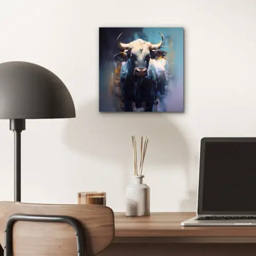 Stier - Zwart - Abstract - Horens aluminium wit klein -sfeer5