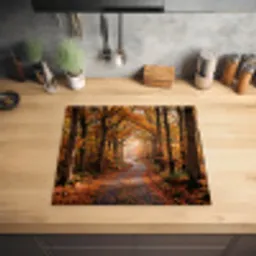 Bospad - Herfstbos - Bladeren - Oranje - Nostalgisch Inductie beschermer vinyl 3mm middel -sfeer5