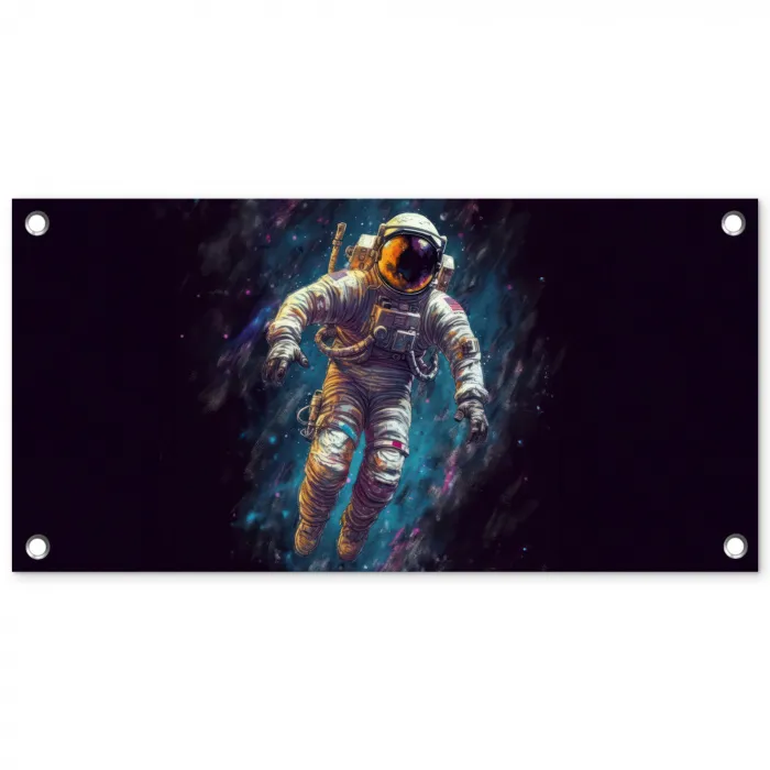 Ruimte - Neon - Astronaut - Sterren tuinposter los doek klein -3d