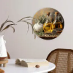Stilleven - Olijfolie - Knoflook - Kruiden Wandcirkel kunststof plaat 5mm dik klein -sfeer4