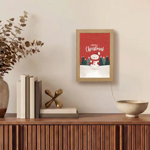 Kerstgroet - Sneeuw - Rood Light Box met kabel (Tafellamp) klein -sfeer2