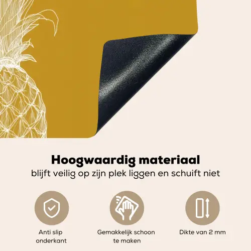 Lijnillustratie - Ananas - Bladkroon - Okergeel Inductie beschemer met haakjes klein -ky-onderkant-nl