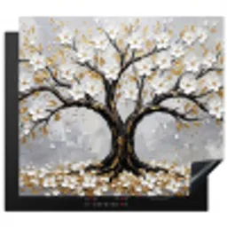 Boom - Bloemen - Natuur - Abstract - Wit Inductie beschermer vinyl 3mm middel -3d