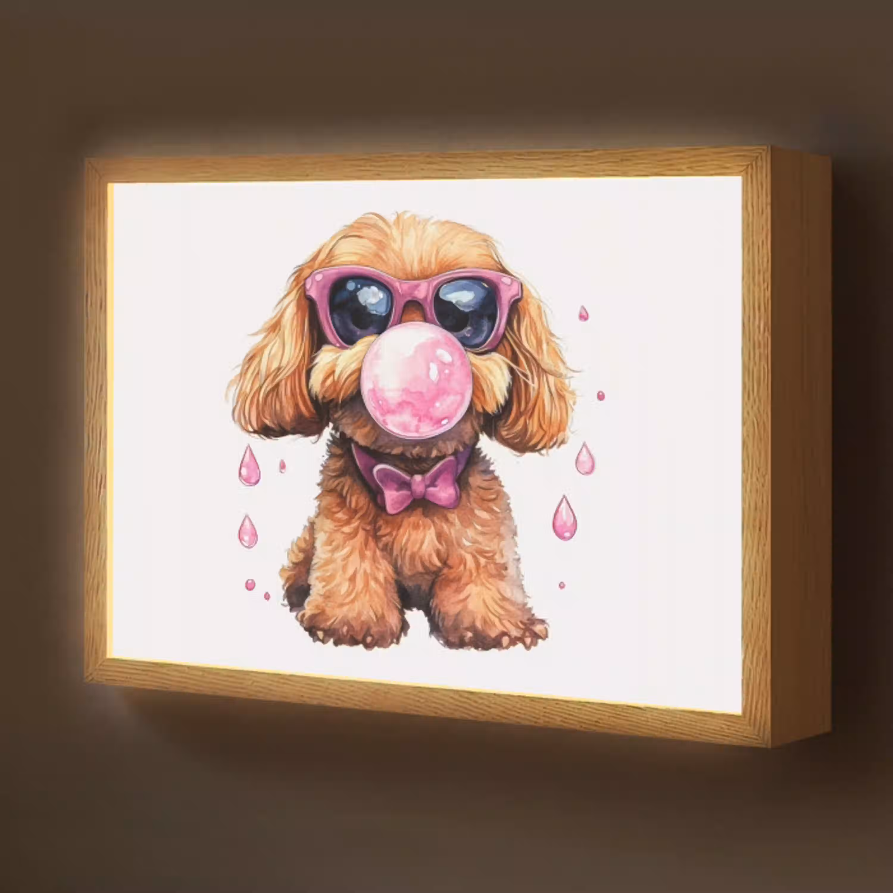 Hond - Roze - Kauwgom Light Box met batterij (Wandlamp kind) middel -z3d_website
