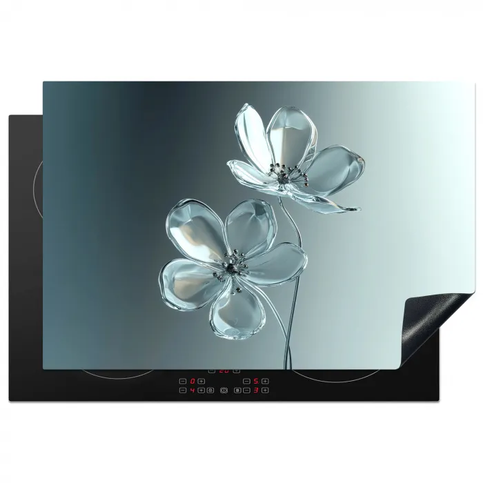 Kristal - Bloemen - Grijs Inductie beschermer vinyl 3mm klein -3d