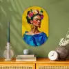 Frida Kahlo - Vrouw - Geel - Blauw - Bloemen Wandcirkel Ovaal Forex klein -sfeer2