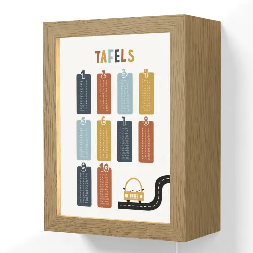 Tafels van vermenigvuldiging - Leren rekenen voor kinderen - Getallen oefenen - Cijfers - Auto Light Box met kabel (Wandlamp kind) klein -3d