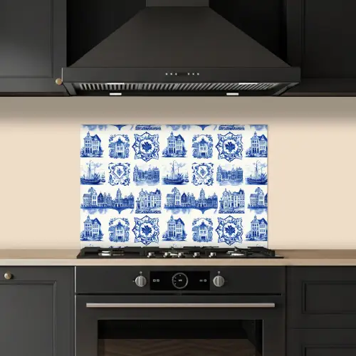 Huizen - Schepen - Blauw keuken achterwand spatscherm klein 900 -sfeer1