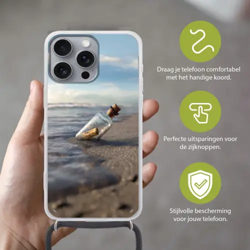 Glazenfles - Post - Zee - Zand Hoesje iPhone 16 Pro Max met koord klein -sfeer2_NL