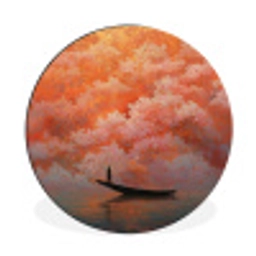 Zee - Boot - Wolken - Oranje Wandcirkel aluminium klein -3d