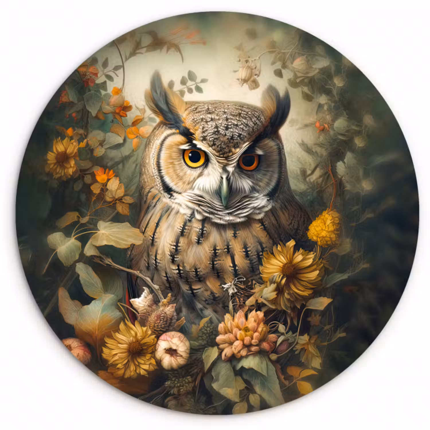 Forexbild Rund - Eule - Vögel - Blumen - Natur