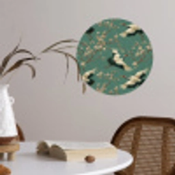 Kersenbloesem - Kraamvogels - Groen Wandcirkel behangsticker klein 186 -sfeer3