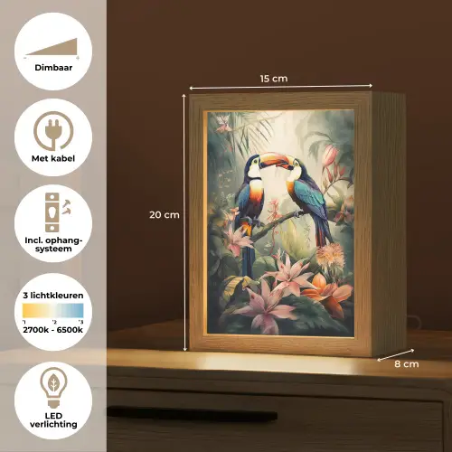 Toekan - Vogels - Bloemen - Natuur - Jungle Light Box met kabel (Tafellamp) klein -USP_NL