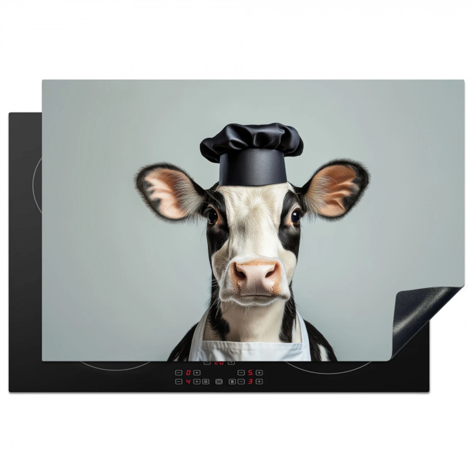 Koe - Zwart - Wit - Kok Inductie beschermer vinyl 3mm klein -3d