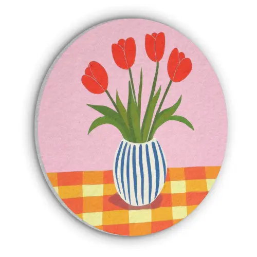 Tulpen - Roze - Vaas Akoestische PET Vilt - Rond klein -3d