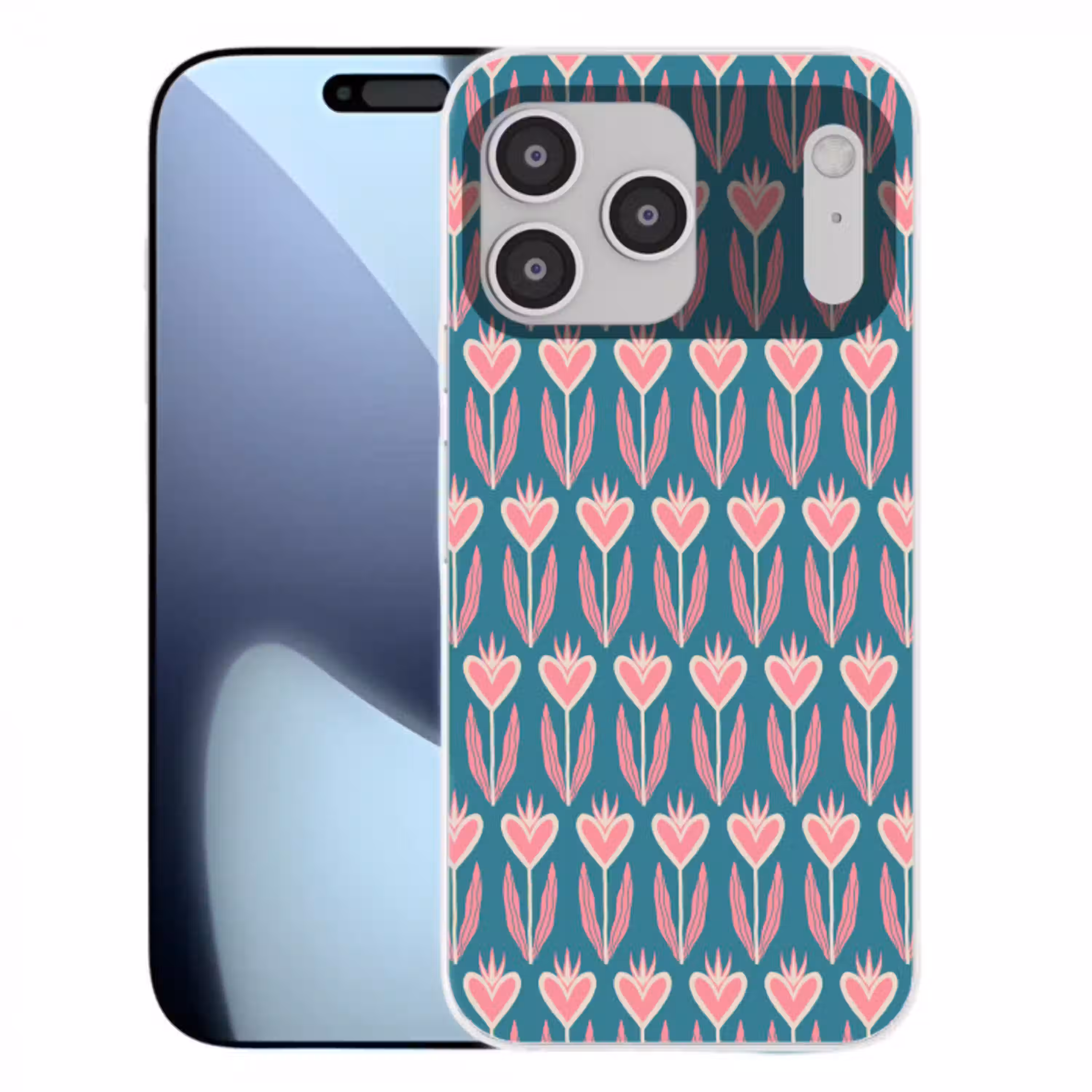 Blauw - Retro - Patroon - Hartjes Telefoonhoesje iPhone 17 Pro Max klein 879 -3d