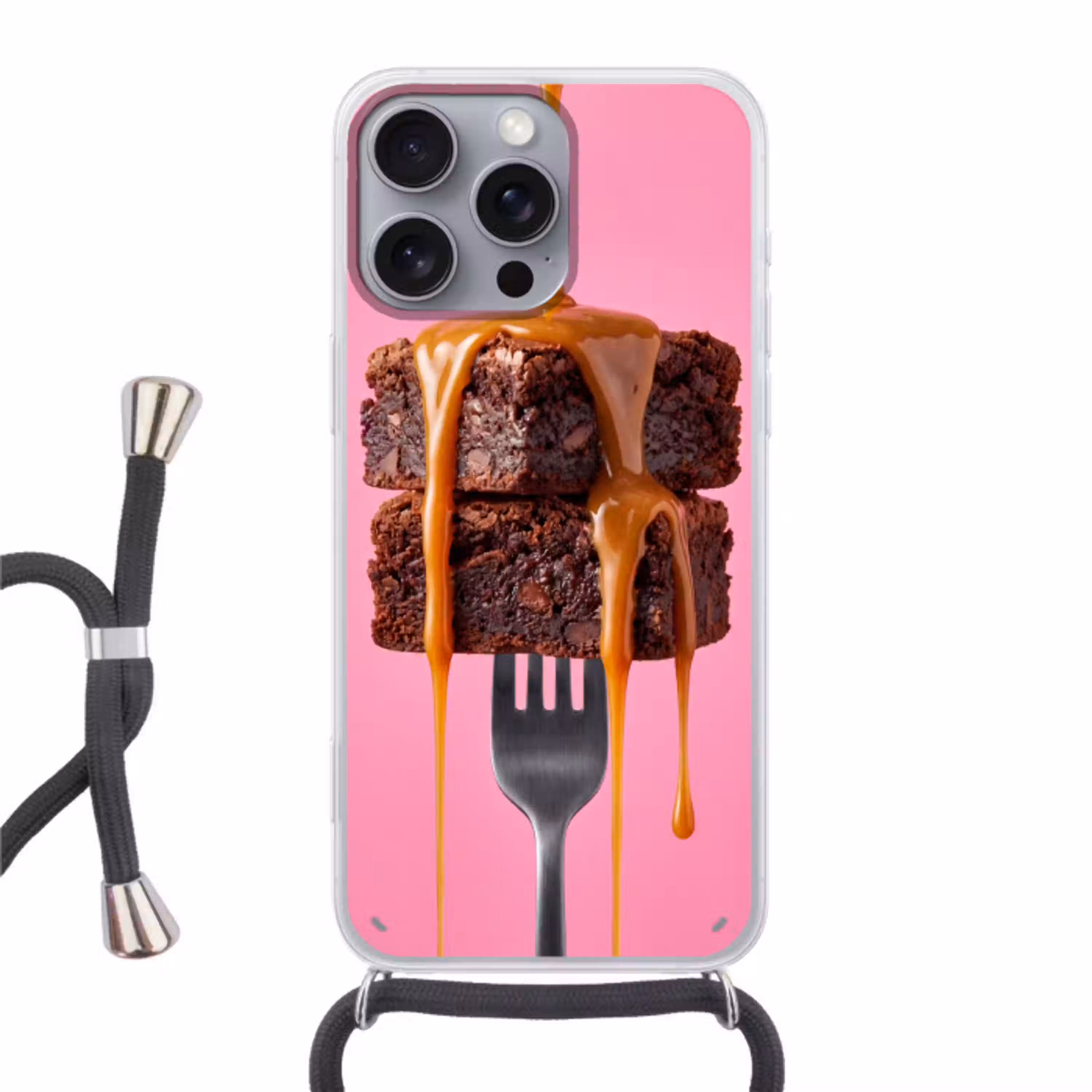 Brownie - Karamel - Eten Hoesje iPhone 16 Pro Max met koord klein -3d