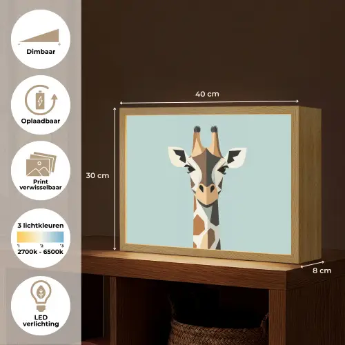 Giraffe - Illustratie - Bruin - Minimalistisch Light Box met batterij (Wandlamp) middel -USP_websiteoverzichtNL