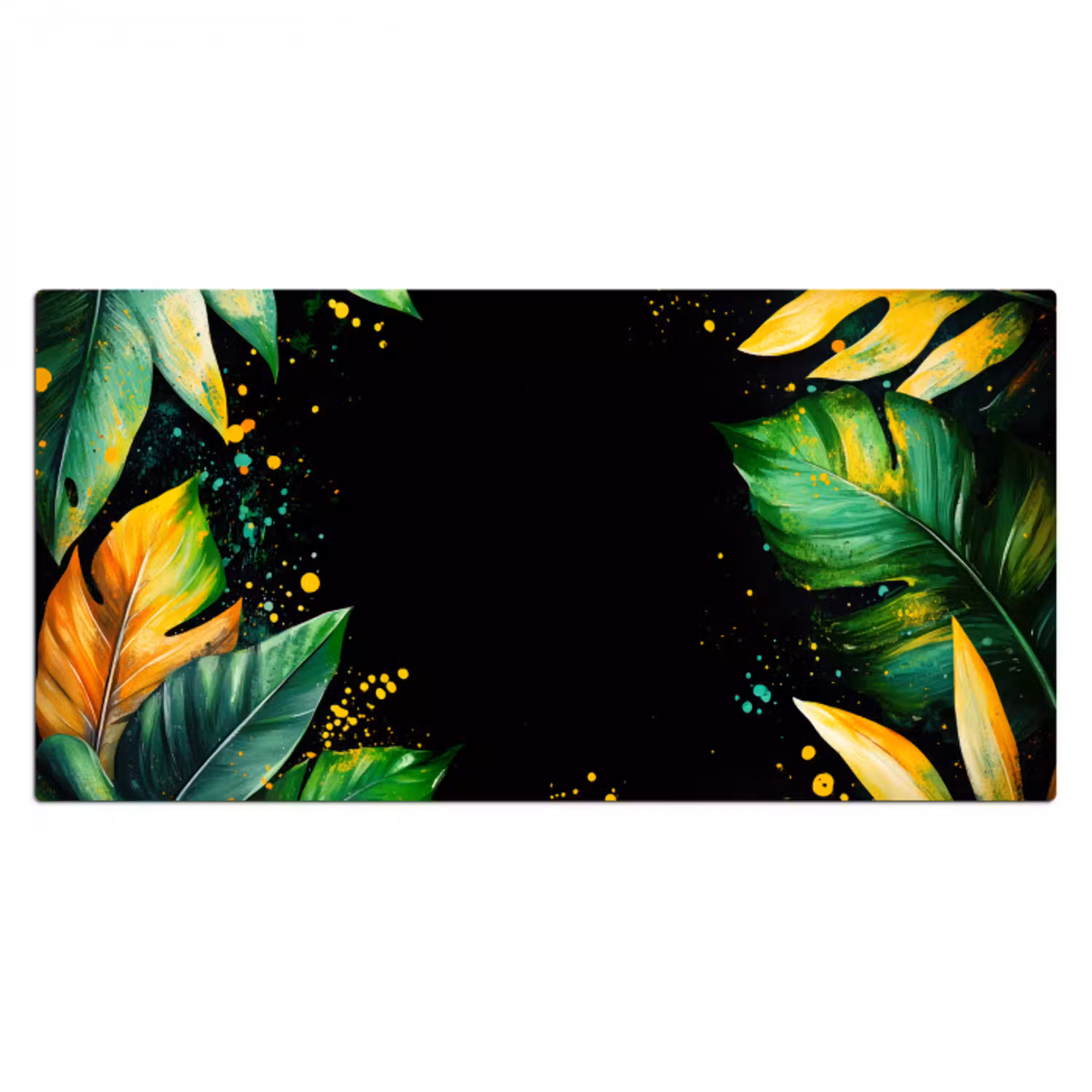 Bladeren - Groen - Geel - Verf - Jungle Muismat XXL klein -3d_leeg