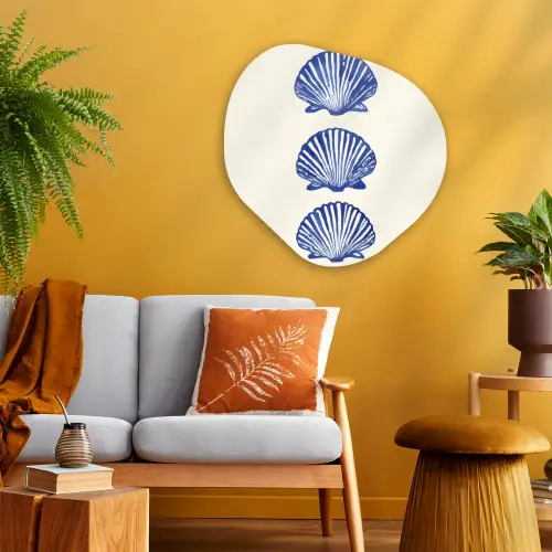 Schelpen - Blauw - Patroon Wandcirkel Organisch Aluminium middel -sfeer4