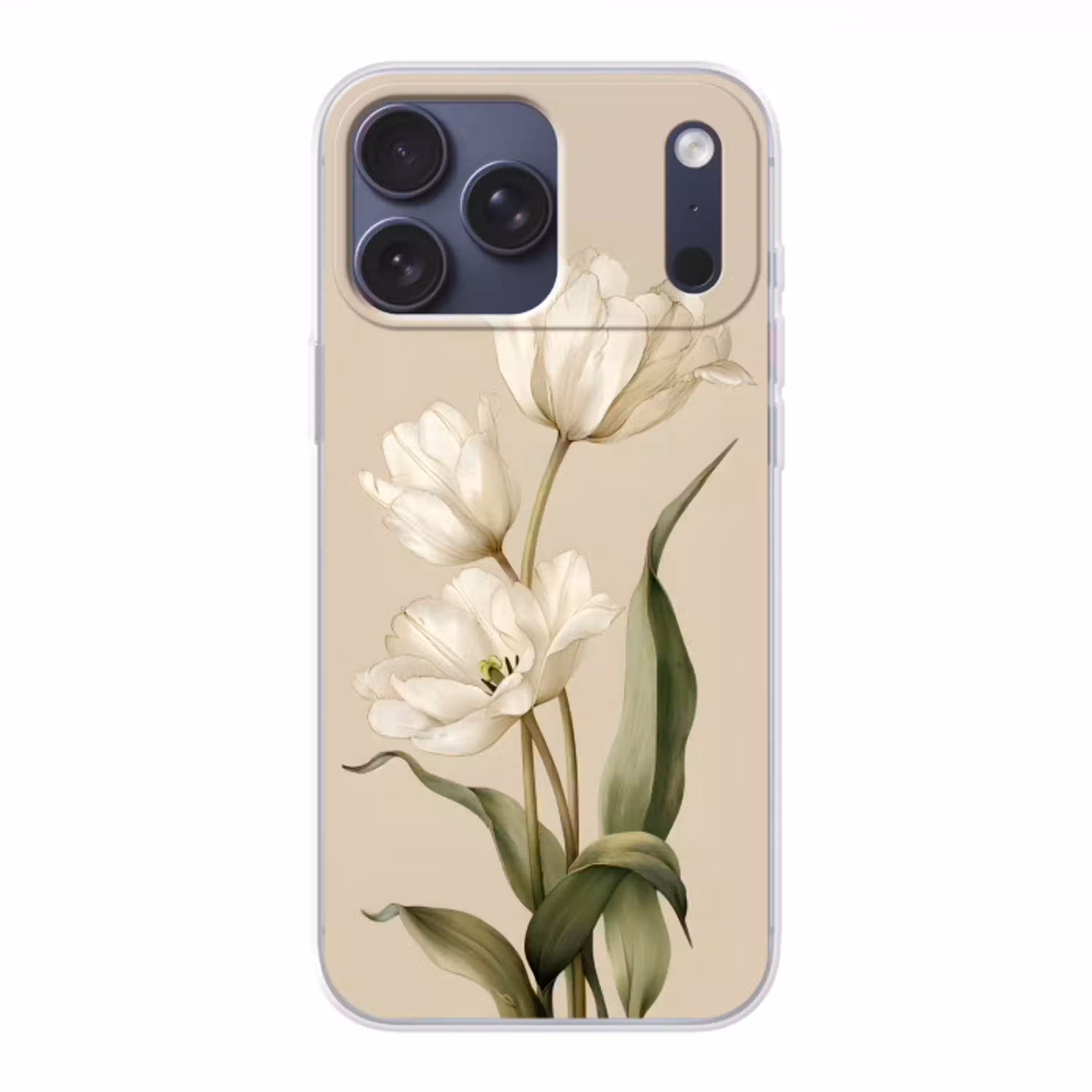 Tulpen - Wit - Bladeren Telefoonhoesje iPhone 17 Pro Max klein -3d