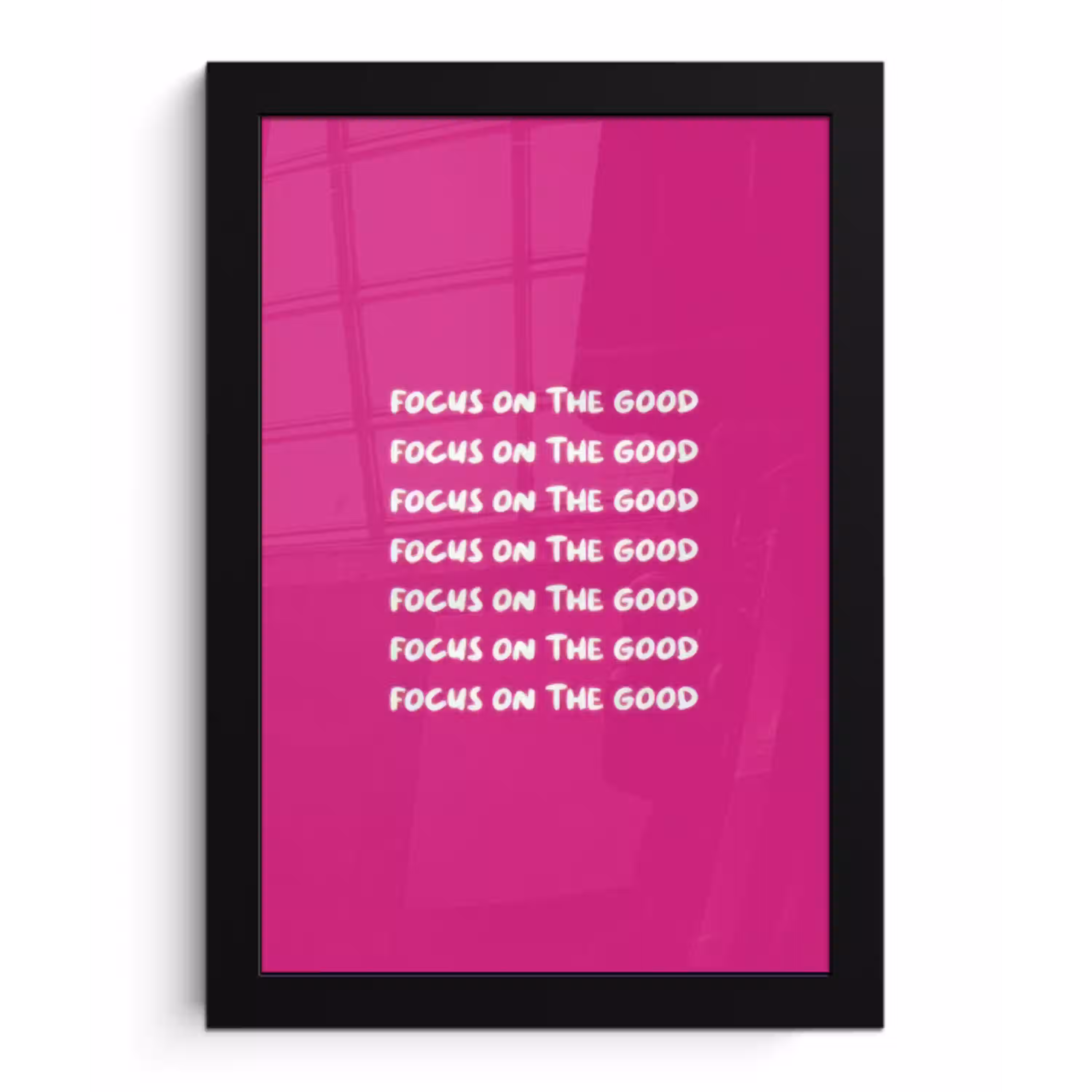 Focus on the good - Roze - wit fotolijst zwart zonder passe partout klein -3d