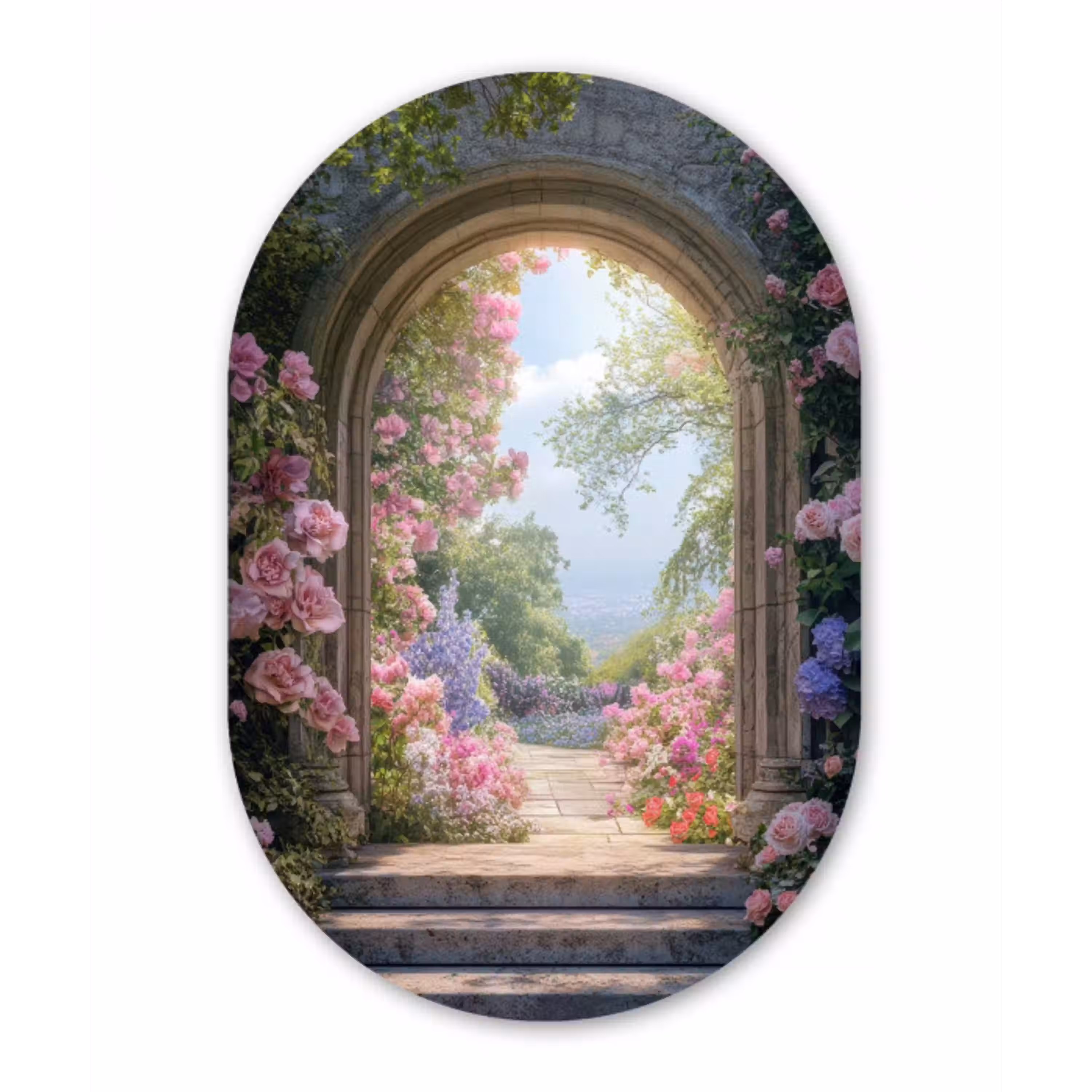 Doorkijk - Rozen - Vintage - Bloemen Wandcirkel Ovaal Glas middel -3d