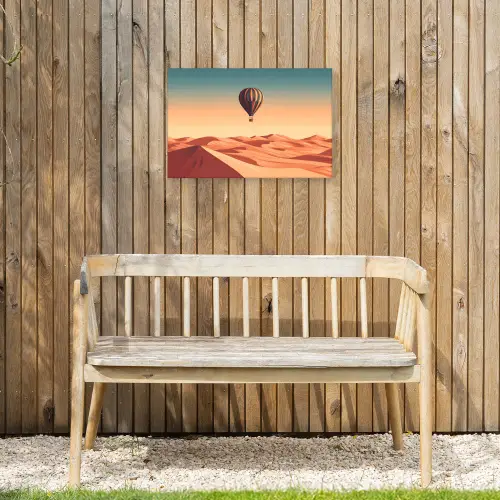 Luchtballon - Woestijn - Zonsondergang - Blauw Tuinposter op houten frame 2 cm dik klein -sfeer4