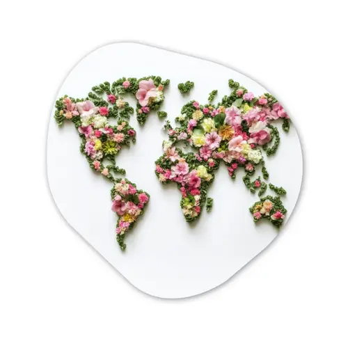 Wereldkaart - Kleurrijk - Bloemen - Lente Wandcirkel Organisch Plexiglas middel -3d