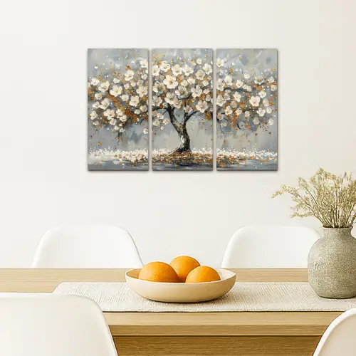 Boom - Abstract - Wit - Bloesem Canvas - Meerluiken 3 luik klein -sfeer4
