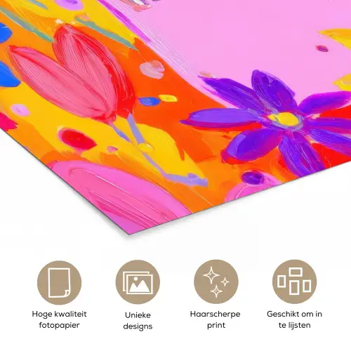 Tas - Roze - Bloemen poster papier klein -closeup_NL