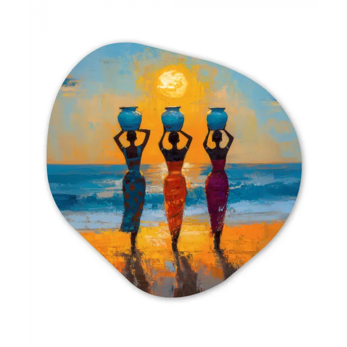 Vrouwen - Strand - Zondsondergang Wandcirkel Organisch Plexiglas middel -3d