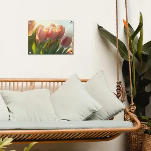 Tulpen - Roze - Zonnestralen tuinposter los doek klein -sfeer7