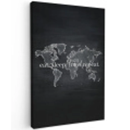 Wereldkaart - Krijt - Quote - Zwart Tuinposter op houten frame 2 cm dik middel -3d